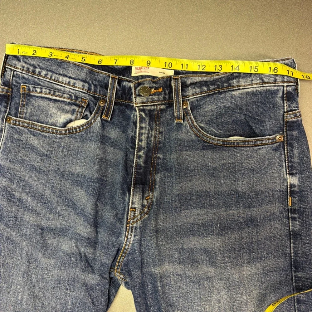 Signature Levi Strauss Mens Loose Fit Jeans Blue Medium Wash 35x28 Denim